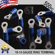 500 PACK 16-14 Gauge 8 Stud Insulated Vinyl Ring Terminals 100 Tin Copper Core