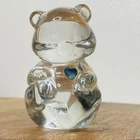 Fenton Clear Glass Crystal Birthday Bear Figurine Blue Heart December Birthstone