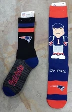 2 Pack NFL New England Patriots Socks Gift Black Script Flag Mascot Large Mens