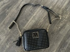 Crossbody black faux leather studded diaper bag