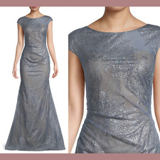 NWT 1595 RENE RUIZ COLLECTION Glitter Trumpet Gown SZ 12 Slate Blue Q838