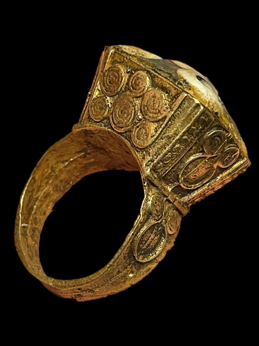 ANCIENT PHOENICIAN GOLD GILDED SEAL RING WITH MOSAIC STONE - Picture 2 of 2