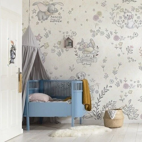 Komar Baby Mädchen Fototapete Wandbild 12x8,3 ft Disney Bambi Hunde Katzen Beige - Bild 4 von 4