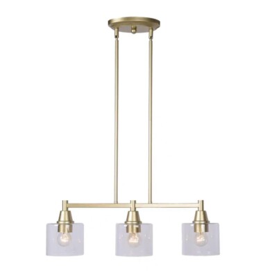 Hampton Bay HDP12070GL Oron 3-Light Gold Linear Island Pendant with Glass Shades