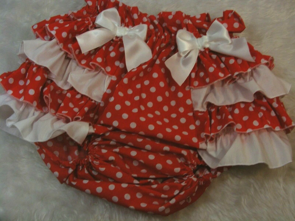 ADULTO BEBÉ SISSY algodón rojo manchado cubierta pañal bragas vestido elegante forros opcionales Foto 4 de 4