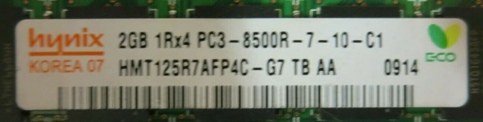 Hynix HMT125R7AFP4C-G7 2GB 1Rx4 PC3-8500 DDR3 ECC 240P CL7 RDIMM Memory - Image 3 of 3