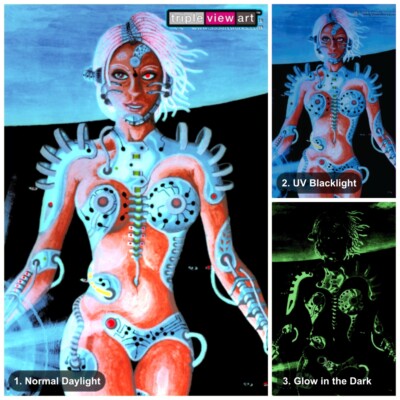 POSTCARD UV-Blacklight Fluorescent Glow-In-The-Dark Psychedelic Psy Goa Art Card