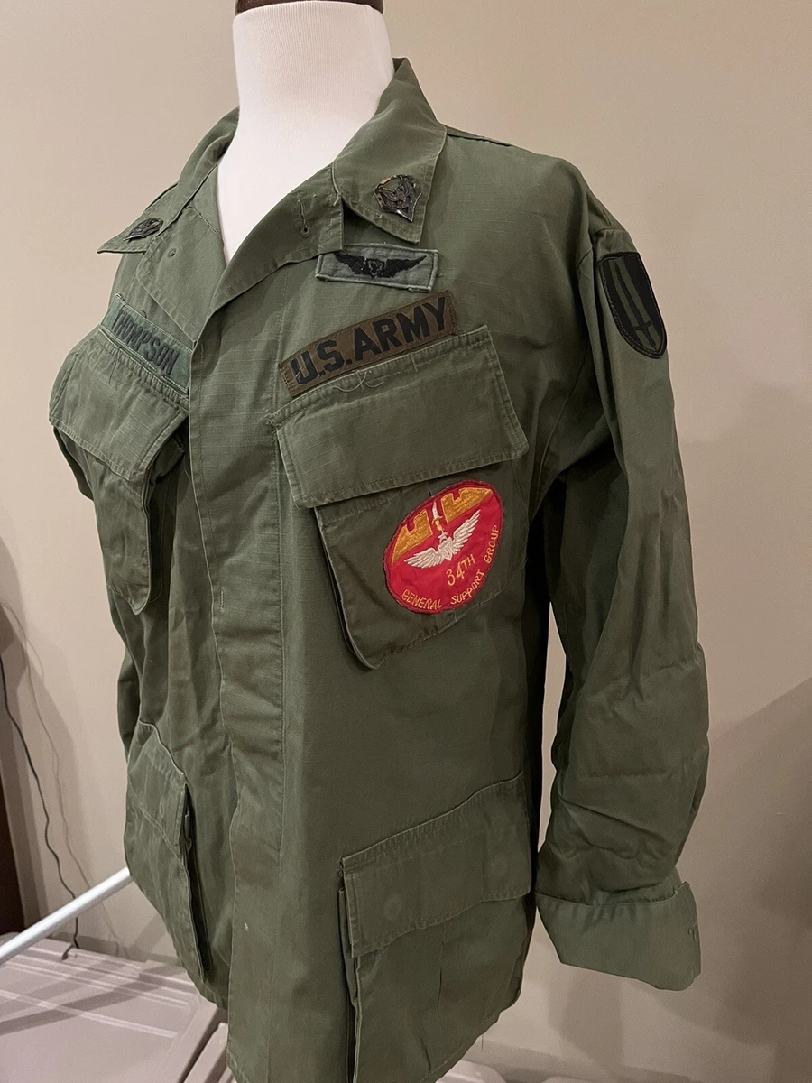 Vietnam Military fatigue Jacket Named Medium Short 34 General Support Group 14