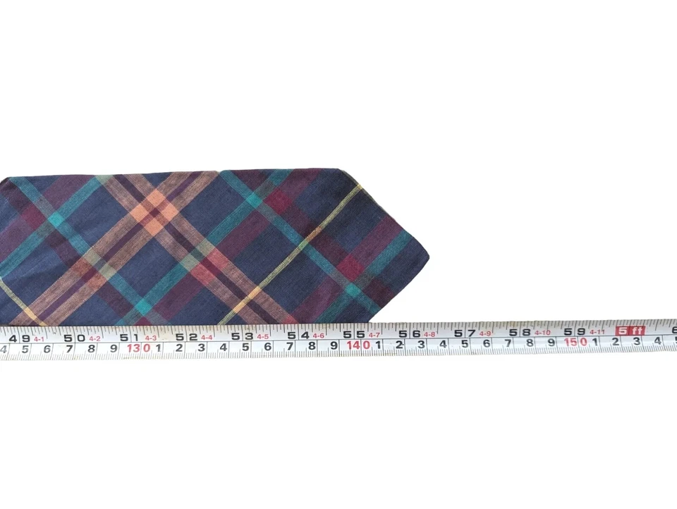 Corbata estrecha de algodón Madras hecha a mano a cuadros gallo vintage 3" Foto 4 de 4
