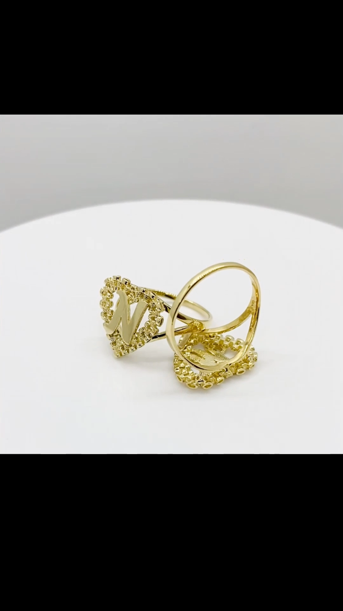 10k Solid Gold Rolex Heart Initial Letter Alphabet Ring for Women