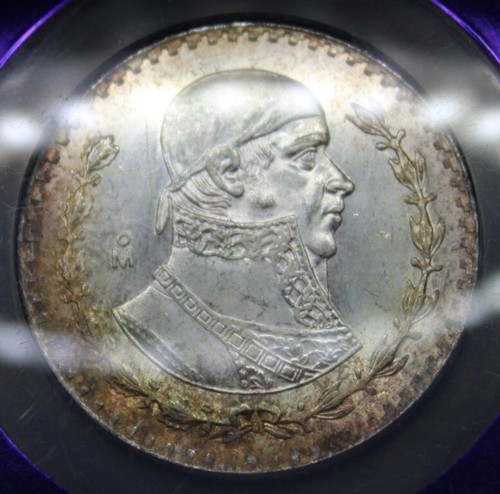 1965 Mo Mexico Silver Peso NGC Graded MS64 Monster Toned End Of Roll EOR - Picture 6 of 8