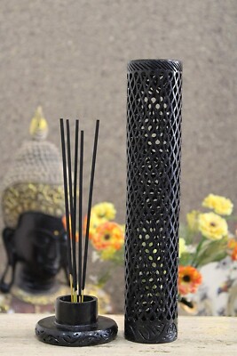 HAND CARVED MARBLE SOAPSTONE INCENSE STICK HOLDER CANDLE HOLDER STAND BLACC14