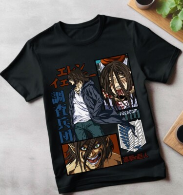 Eren Yeager T-Shirt Shingeki No Kyojin Attack on Titan Black Shirt
