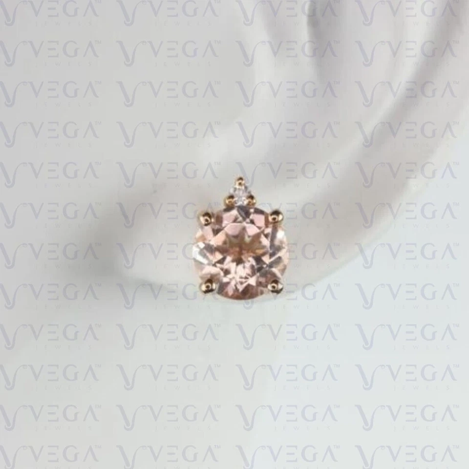 Pendiente de morganita natural y diamantes de forma redonda de 3,62 quilates de oro rosa macizo de 14 quilates Foto 3 de 4