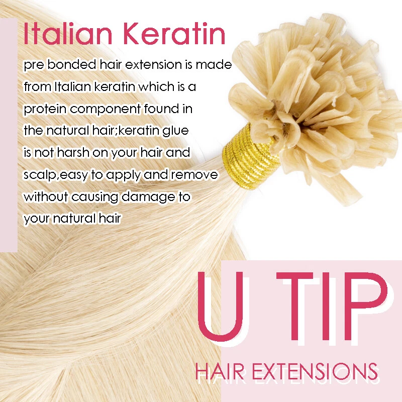 Thick Russian Remy Human Hair Extensions Keratin Bondings Nail U Tip Hair Blonde - Image 3 of 4