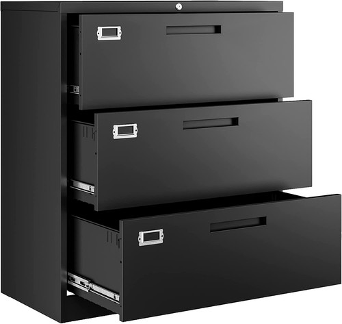Cogae 3-Tier Magnetic File Holder | No Drilling Needed, Large Capacity Organizer For Refrigerator, Office, Or Wall (Black)