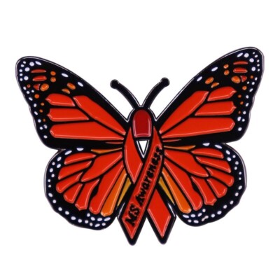 Multiple Sclerosis Awareness Butterfly MS Ribbon Orange Symbol 1.4'' Enamel Pin