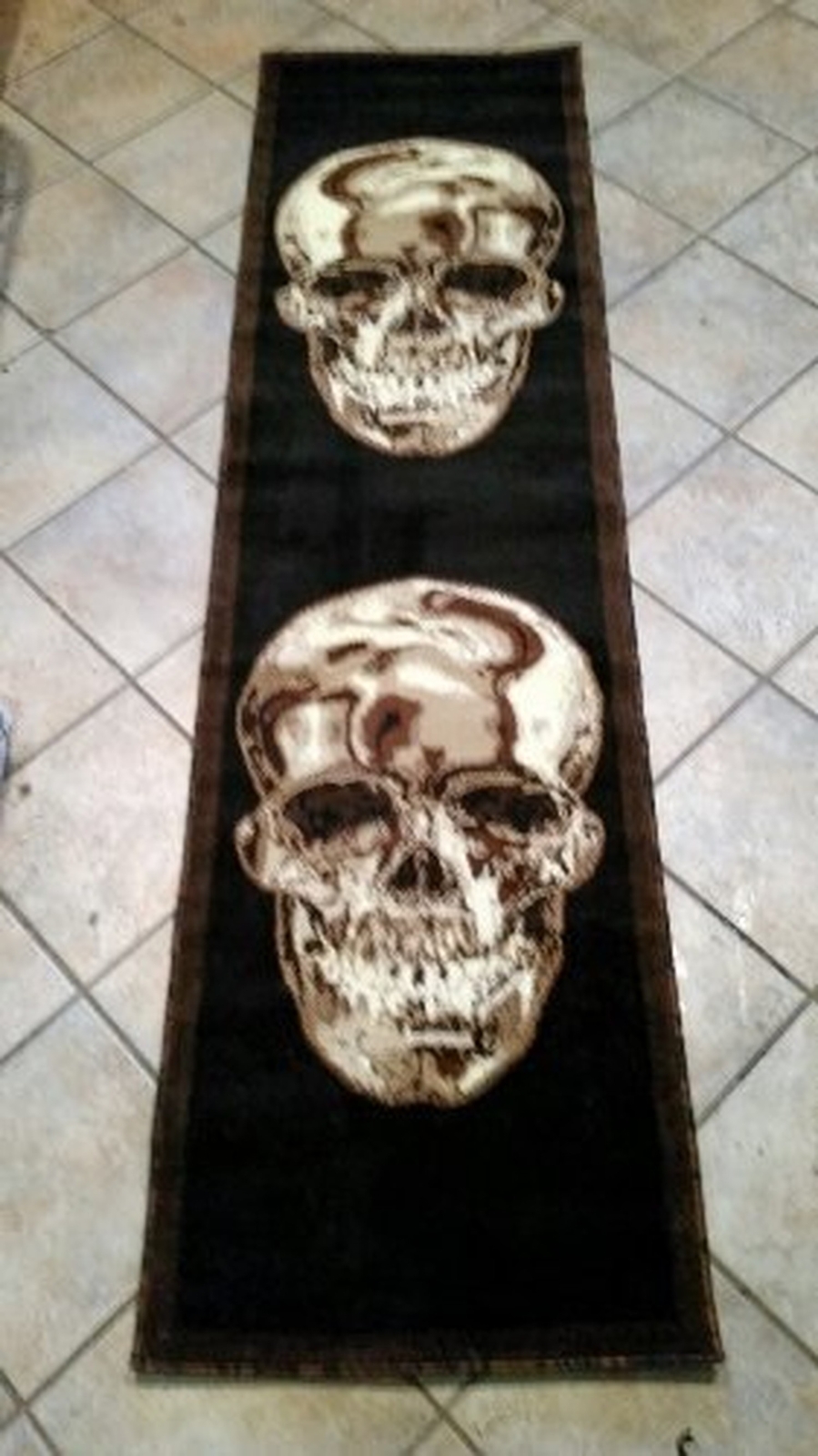 Skull Area Rug Brown & Black Carpet King Design 134 (2 Feet X 7 Feet 3