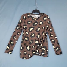 Perfect Peach Women's Long Sleeve Pullover Shirt Animal Print Brown Size M