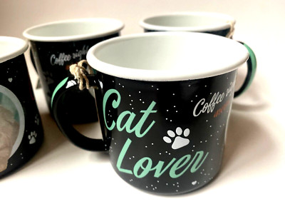 Trickbecher Katzenliebhaber PfotenSchild Emaille-Becher Cat Lover Black 360 ml