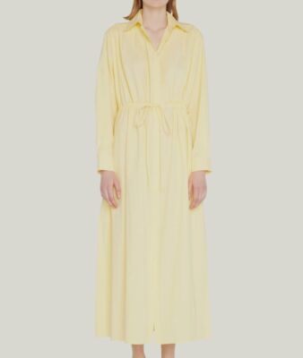 $520 Matteau Women's Yellow Cotton Long Sleeve Drawcord Maxi Shirtdress Size 2