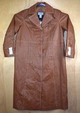 Via Accenti Women Trench 5 Button Leather Brown Coat Jacket Size 14w Vintage Nwt