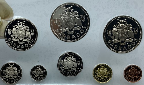 1973 BARBADOS Neptune Windmill Fountain 8 Proof Coin Set 2 are Silver i116667 - Picture 2 of 3