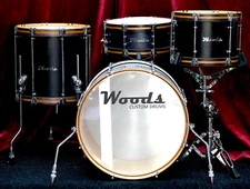 Woods Custom Drums 4-Piece Drum Set in Black Lacquer with Wood Hoops
