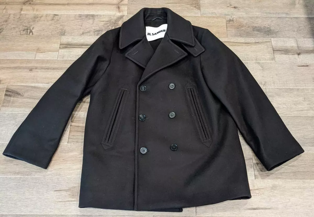 $2090 Mens Jil Sander Boiled Wool Pea Coat Dark Brown 50 US 40 | eBay