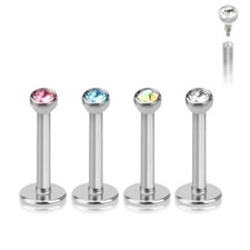 4er Set o. einzeln Labret Lippen Piercing Stecker Zirkonia Innengewinde Z188s