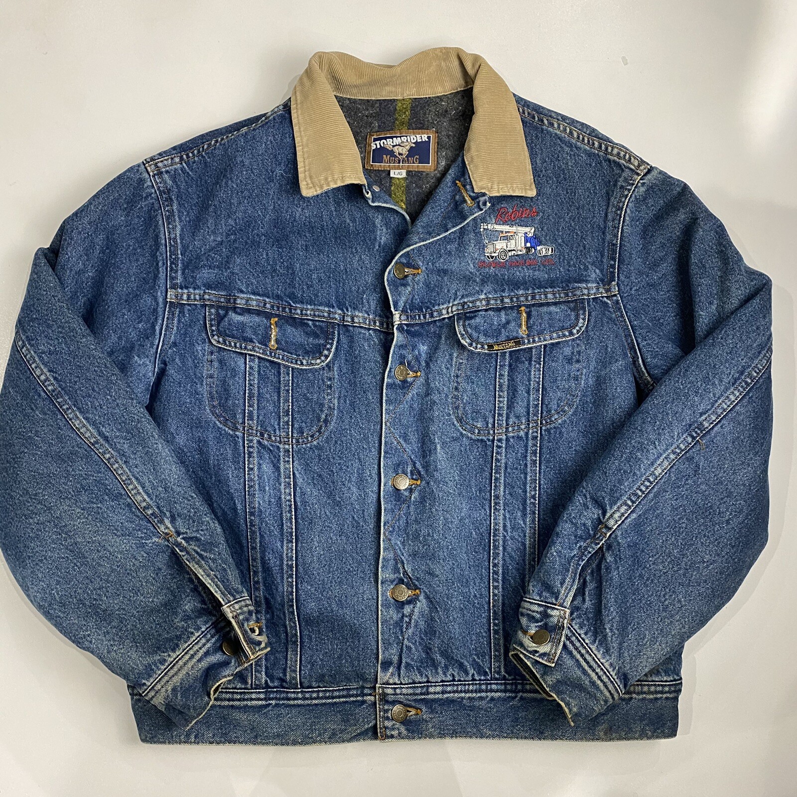 Vintage Storm Rider Mustang Blanket Lined Denim Jean Jacket Men's Size Large