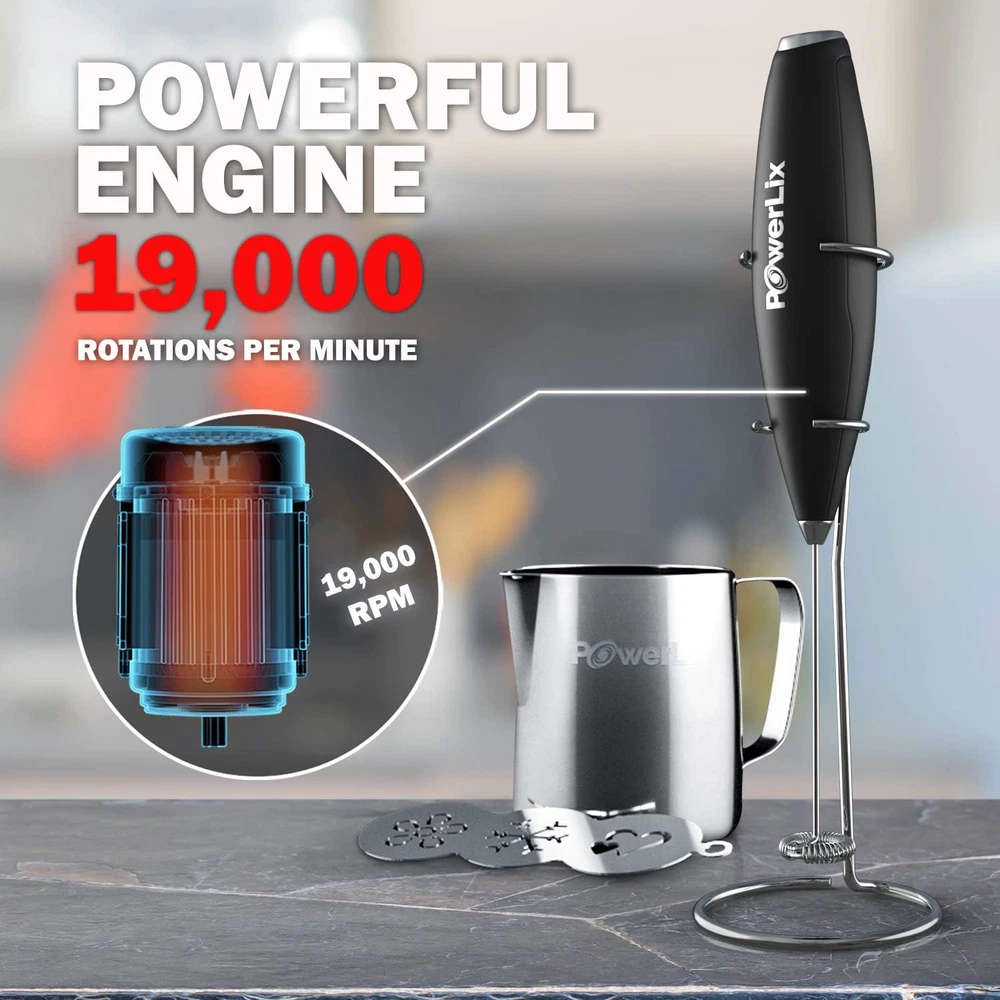 Milk Frother with Stand Set Handheld Battery Operated Electric Foam Maker Frothe
