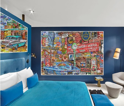 Art Collage Poster Old America Dream Garage Made Out Of Car License Plates - Picture 12 of 12