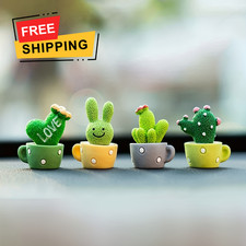 Set of 4 Resin Succulent Cactus Mini Plants for Car, Office & Home Decor
