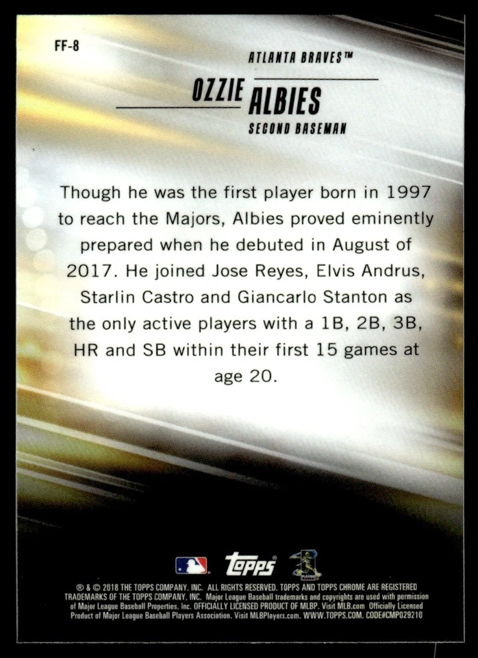 2018 Topps Chrome Freshman Flash Ozzie Albies Atlanta Braves #FF-8 - Image 2 of 2