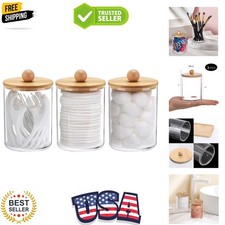 10 Oz Cotton Swab/Ball/Pad Holder, Qtip Apothecary Jar, Clear Bathroom Contai...