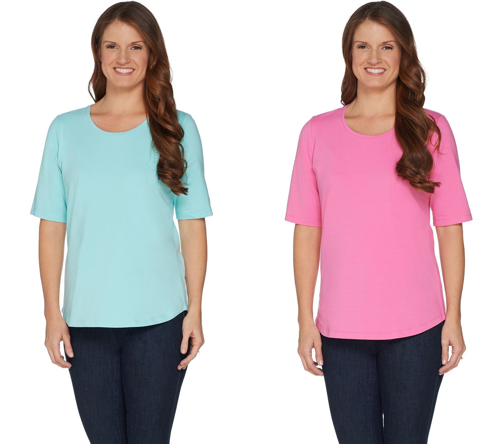 Denim & Co. Women's Top Plus Sz 3X Essentials Elbow Sleeve Knit Tops Blue