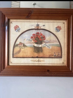 Mildred Gordon ''Corn Field Poppies'' gerahmte Lithographie - Vintage Country Folk Art