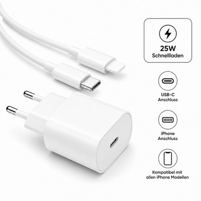 Schnell Ladekabel Ladegerät 25W für iPhone 11 12 13 14 15 16 17 Plus Pro Max Air