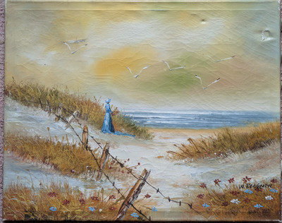 Mitte 20. Jh. Original Ölgemälde auf Leinwand Küstenlandschaft signiert von W Beagner