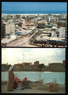 DUBAI 1977 2 VINTAGE VIEW POST CARDS TO DENMARK & ITALY A173