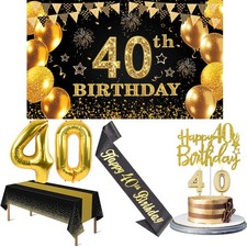 40th Birthday Party Decorations For Men Women Black Gold Supplies Favors
