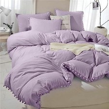 Pom Duvet Cover Full Size, 3 Piece Boho Bohemian Full No Comforter Lavender