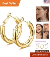 Gold Hoop Earrings for Women - Chunky 14K Gold Plated, Lightweight, 20-50MM