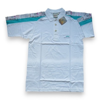 New 80s Vintage Prince Graphic Tennis Sport Graphic Polo Herren Medium White