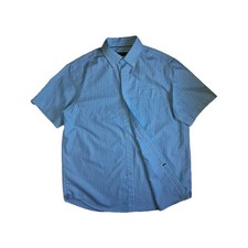 Cremieux Classics Men's Blue/White Striped Cotton Button-Up Shirt L Short Sleeve