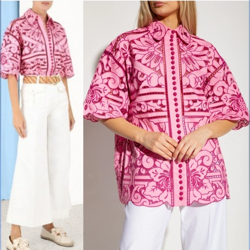Camisa bordada Zimmermann Jude de gran tamaño rosa brillante 1/pequeña Foto 2 de 4