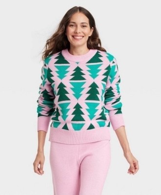 Holiday Pink/Green Christmas Tree Sweater Crew Neck Women's XL Grayson  Threads