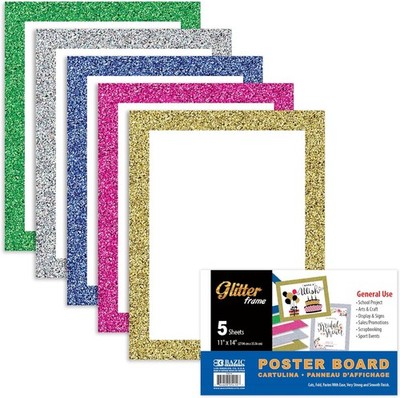 BAZIC Poster Board Glitter Color 11'' X 14'', Sparkling 1-Pack, White (5-count) 