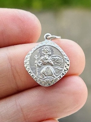 Vintage Sterling Silver Small St Christopher Religious Charm Or Pendant 925